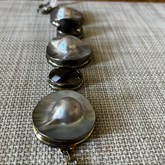 One of a Kind Vintage Sterling Silver Rough Pearl Quartz Bracelet - Picture 6 of 8